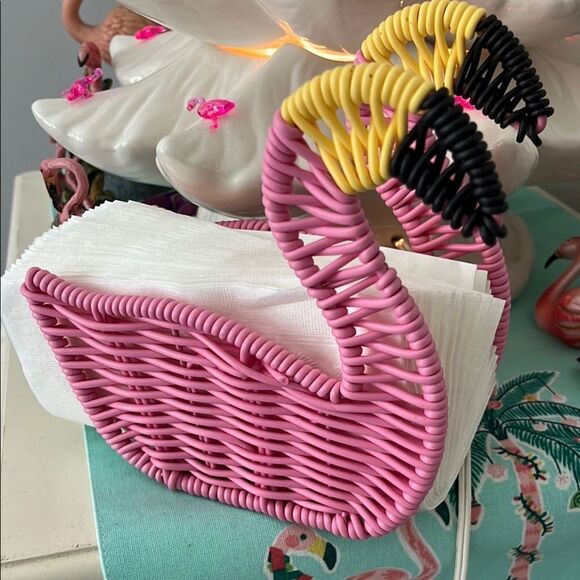 Pink Flamingo Napkin Holder Resin Woven NWOT - Picture 1 of 8